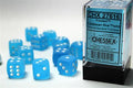 Chessex 16mm d6 med pips Tärningsblock (12 Tärningar) - Frostad Karibisk Blå med Vit Chessex