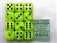 Chessex 16mm d6 Tärningar med Pips (12 Tärningar) - Vortex Bright Green Chessex