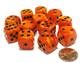Chessex 16mm d6 med pips Tärningsblock (12 Tärningar) - Vortex Orange med svart Chessex