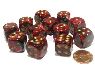 Chessex 16mm d6 med pips Dice Blocks (12 Dice) - Vortex Burgundy m/guld Chessex