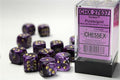 Chessex 16mm d6 Tärningar med Pips (12 Tärningar) - Vortex Lila med Guld Chessex