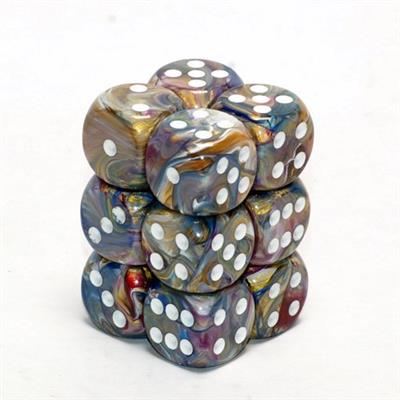 Chessex 16mm d6 med Pips Tärningsblock (12 Tärningar) - Festiv Karusell med Vitt Chessex