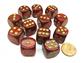 Chessex 16mm d6 med pips Tärningsblock (12 Tärningar) - Glitter Polyhedral Ruby/guld Chessex