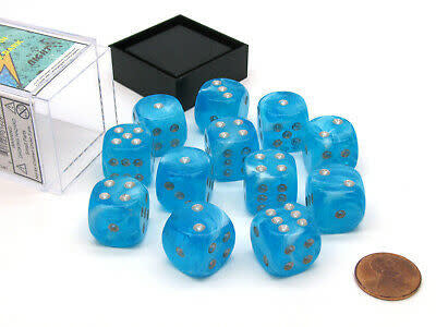 Chessex 16mm d6 med pips Tärningsblock (12 Tärningar) - Luminary Sky/silver Chessex