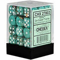 Chessex 12mm d6 Dice Blocks med Pips (36 Stycken) - Marmor Oxi-Koppar/Vit Chessex