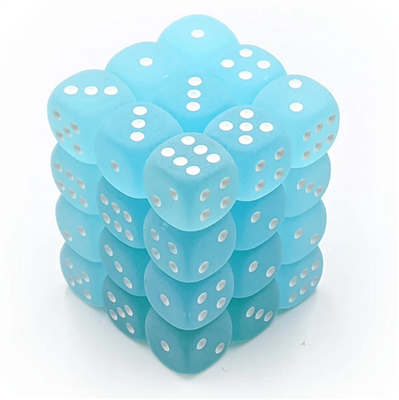 Chessex 12mm d6 Dice Blocks - Frosted Teal with White (36 Dice) Chessex