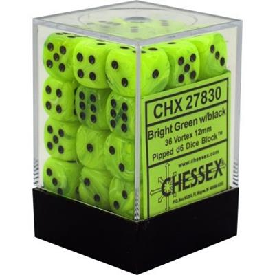 Chessex 12mm d6 Dice Blocks - Vortex Bright Green (36 Dice) Chessex