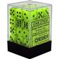 Chessex 12mm d6 Dice Blocks - Vortex Bright Green (36 Dice) Chessex