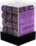 Chessex Signature 12mm d6 med pips Tärningsblock (36 Tärningar) - Vortex Lila med Guld Chessex