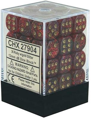 Chessex 12mm d6 Dice Blocks (36 Dice) - Glitter Ruby/Gold Chessex