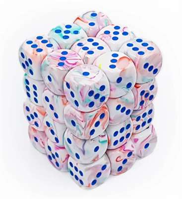 Chessex 12mm d6 Tärningsblock med Pips (36 Tärningar) - Festiv Pop Art/Blå Chessex