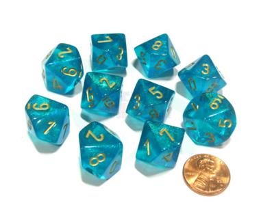 Chessex Borealis Teal/gold Luminary Set d10s - 10-pack Chessex