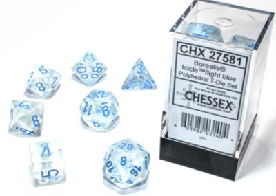 Chessex Borealis Polyhedral Icicle/Ljusblå Luminary 7-Tärningsset Chessex