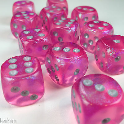 Chessex Borealis 16mm d6 Pink/Silver Luminary Dice Block (12 Dice) Chessex