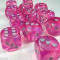 Chessex Borealis 16mm d6 Pink/Silver Luminary Dice Block (12 Dice) Chessex