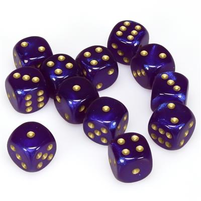 Chessex Borealis 16mm d6 Royal Purple/gold Luminary Dice Block (12 dice) Chessex