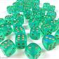 Chessex Borealis 12mm d6 Ljusgrön/guld Luminary Tärningsblock (36 tärningar) Chessex
