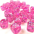 Chessex Borealis 12mm d6 Rosa/Silver Luminary Tärningar Block (36 tärningar) Chessex