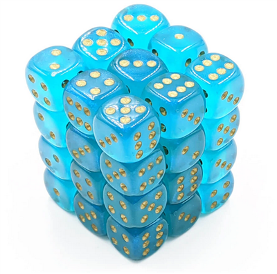 Chessex Borealis 12mm d6 Teal/gold Luminary Dice Block (36 dice) Chessex