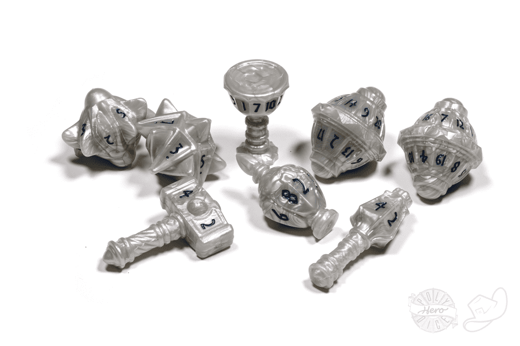 PolyHero Cleric 8 Dice Set Spirited Steel Tabletop Tycoon