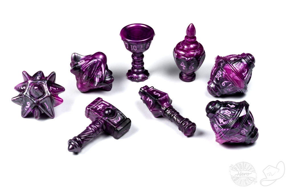 PolyHero Cleric 8 Dice Set Vile Violet Tabletop Tycoon