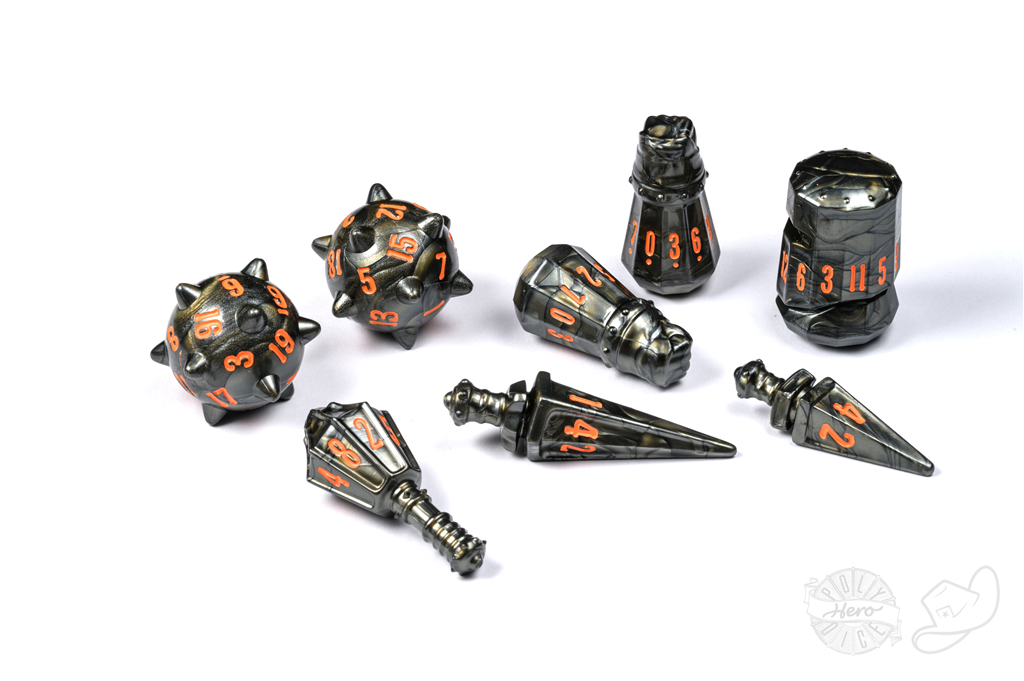 PolyHero Warrior 8 Dice Set Steel Grey Tabletop Tycoon