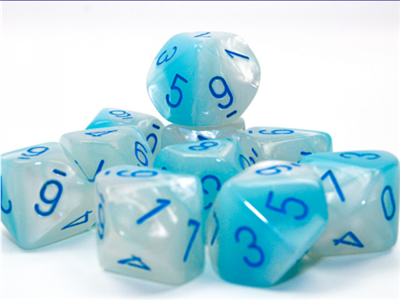 Gemini Pearl Turquoise-White/Blue Luminary Set of 10 d10s Chessex
