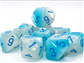 Gemini Pearl Turquoise-White/Blue Luminary Set of 10 d10s Chessex