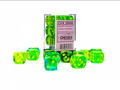 Gemini 16mm d6 Genomskinliga Grön-Turkos/Gul Dice Block (12 tärningar) Chessex