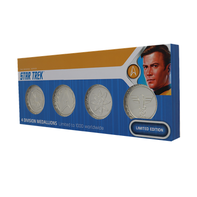 Set av 4 Starfleet Division Medallions i .999 Silver Platering Fanattik