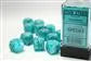 Chessex 16mm d6 med pips Tärningsblock (12 Tärningar) - Cirrus Aqua med silver Chessex