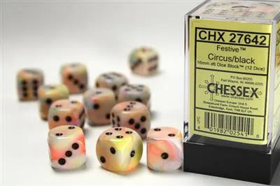 Chessex 16mm d6 Dice Block (12 Dice) - Festive Circus w/Black Chessex