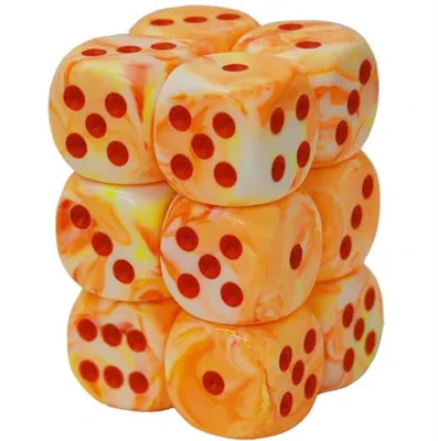 Chessex 16mm d6 med pips Tärningsblock (12 Tärningar) - Festiv Soluppgång med röd Chessex