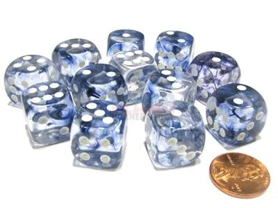 Chessex 16mm d6 med pips Tärningsblock (12 Tärningar) - Nebula Black w/white Chessex