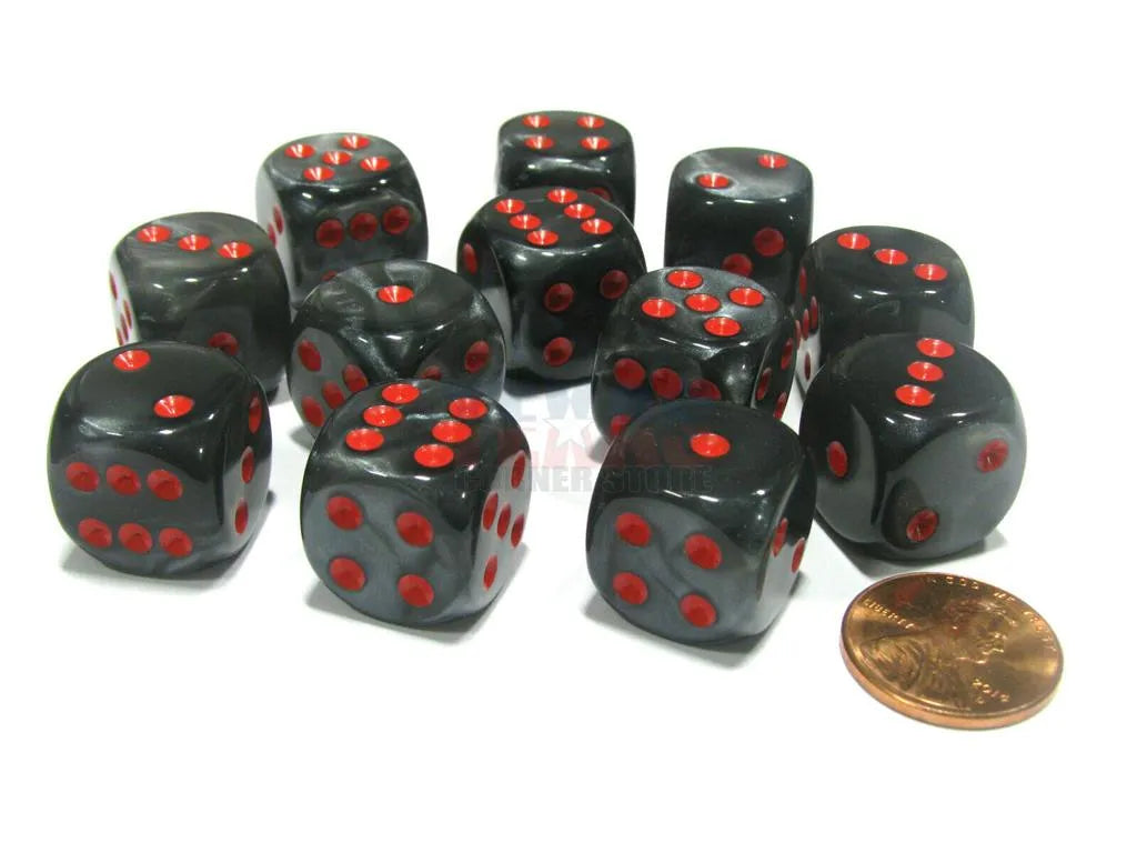 Chessex 16mm d6 Dice Blocks (12 Dice) - Velvet Black with Red Chessex