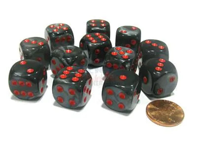 Chessex 16mm d6 Dice Blocks (12 Dice) - Velvet Black with Red Chessex