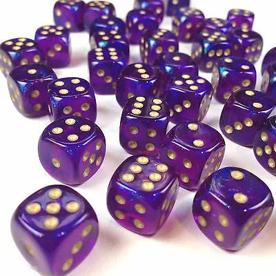 Chessex Borealis 12mm d6 Royal Purple/gold Tärningar Block (36 stycken) Chessex