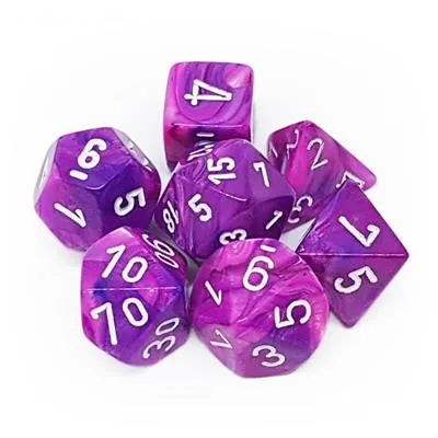 Chessex Festive 7-Die Set - Violet med Vita Chessex