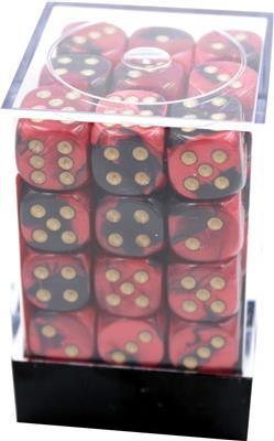 Chessex Gemini 12mm D6 Tärningsblock (36 Tärningar) - Svart-Röd med Guld Chessex