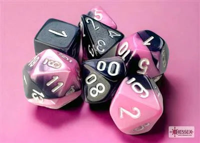 Chessex Gemini Mini-Polyhedral Black-Pink/White 7-Die Set Chessex