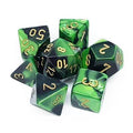 Chessex Gemini Polyhedral 7-Die Set - Svart-Grön med Guld Chessex