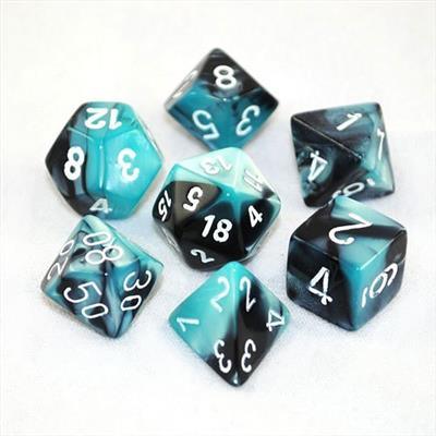 Chessex Gemini Polyhedral 7-Die Set - Black-Shell med Vit Chessex