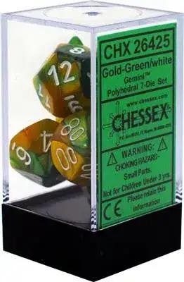 Chessex Gemini Polyhedral 7-Die Set - Gold-Grön med Vit Chessex