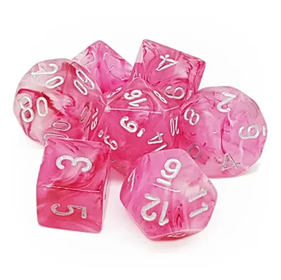 Chessex Ghostly Glow 7-Tärningsset - Rosa med Silver Chessex