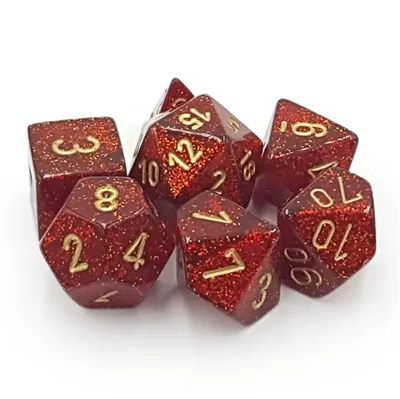 Chessex Glitter Polyhedral 7-Tärningsset - Rubin med Guld Chessex
