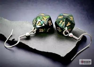 Chessex Hook Örhängen Scarab Jade Mini-Poly d20 Par Chessex