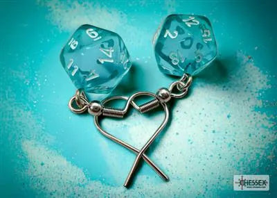 Chessex Hook Örhängen Translucent Teal Mini-Poly d20 Par Chessex