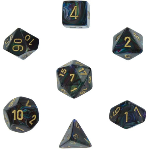 Chessex Lustrous 7-Tärningsset - Shadow med guld Chessex