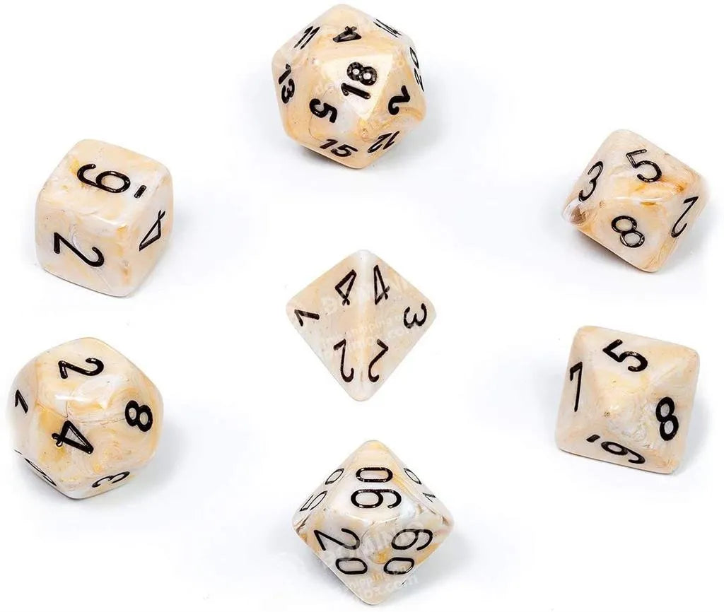 Chessex Marble 7-Die Set - Ivory med svart Chessex