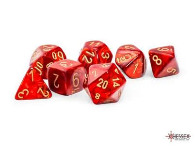 Chessex Marble Scarab® Mega-hedral™ Scarlet™/gold 7-Die Set Chessex